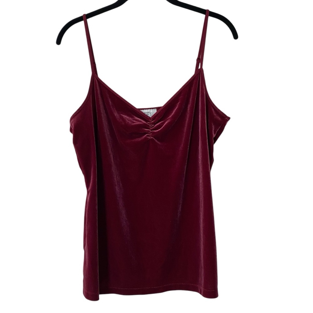 Loft Velvet Cami Cranberry Red Gathered V-Neck Spaghetti Strap Tank L